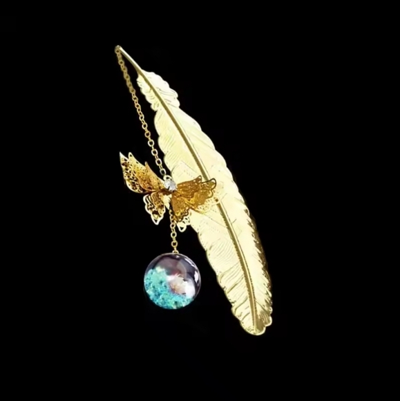 Elegant Gold Feather and Butterfly Bookmark - Picture 3 of 5